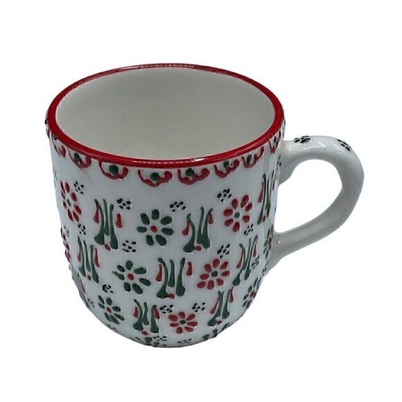 New Myth Arts Handmade Red Green Ceramic Embossed Dantel Turkish Coffee Mug Cup - Picture 3 of 5